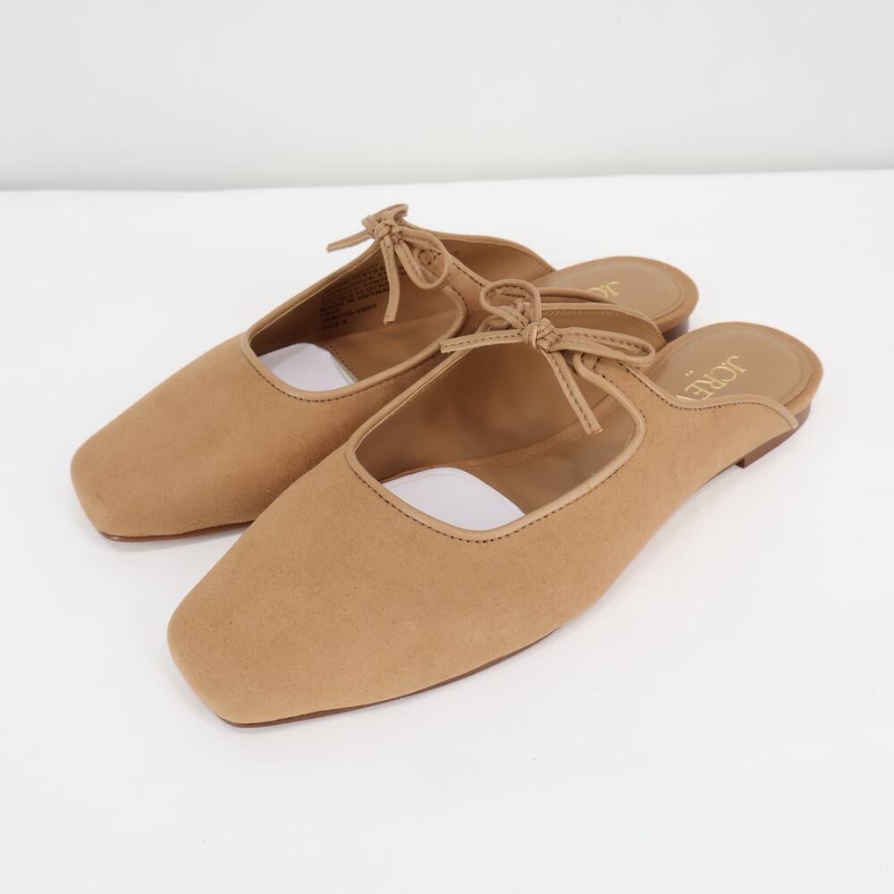 J.Crew Factory Sueded Bow Slip-On Mules Sienna Tan Size 6 NWOT - Picture 2 of 9